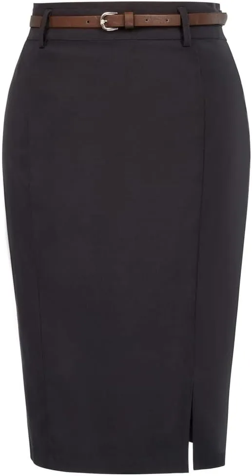 Kate Kasin Women's Bodycon Pencil Skirt with Belt Solid Color Hip-Wrapped