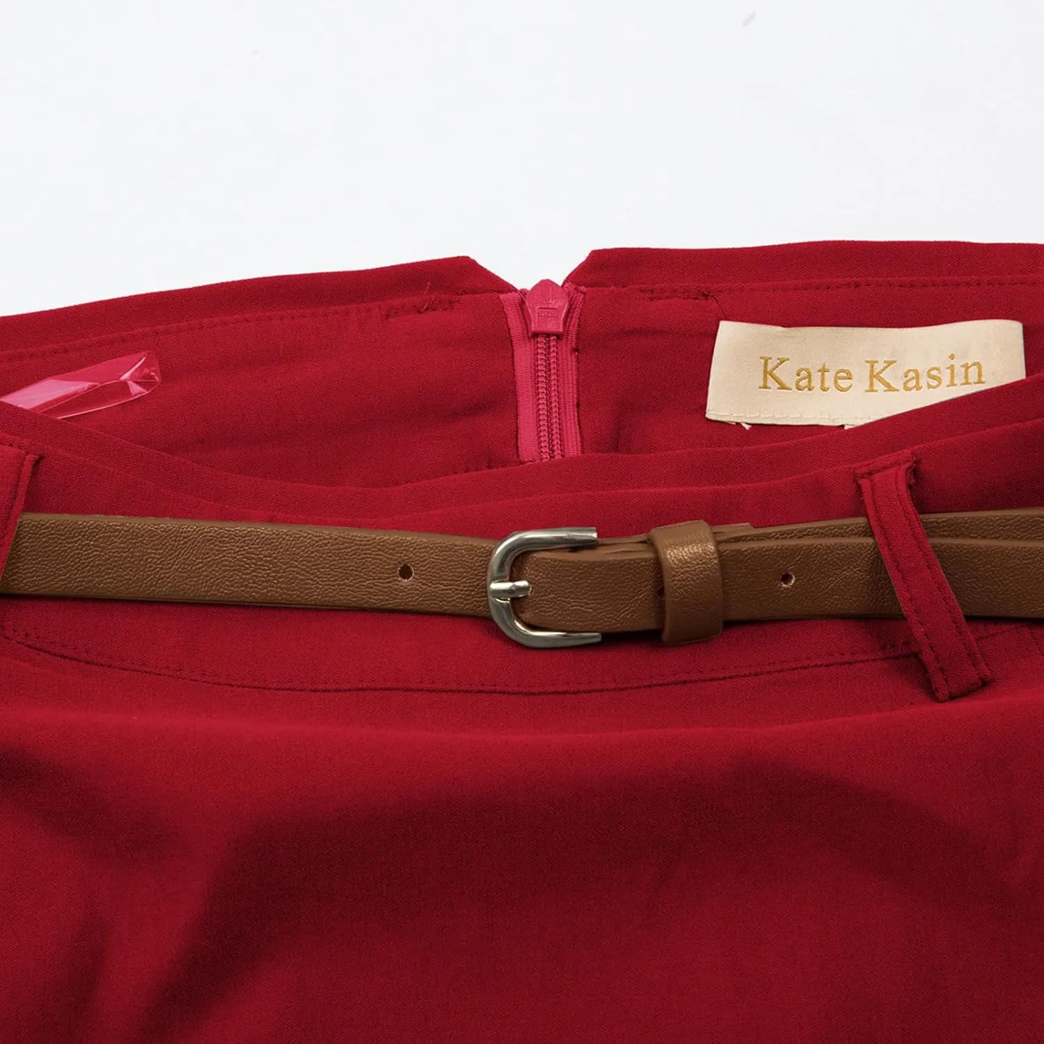 Kate Kasin Women's Bodycon Pencil Skirt with Belt Solid Color Hip-Wrapped