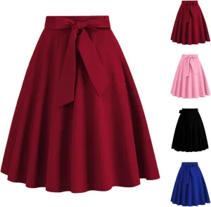 Knee Length Skirts for Women Summer Comfy Pleated a Line Skirts Stretch High Waisted Swing Skater Skirt