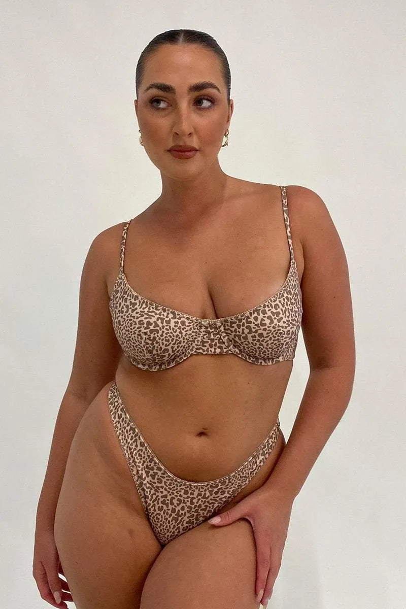 LAHANA EMILIA HIGH CUT BIKINI BOTTOM - BROWN LEOPARD