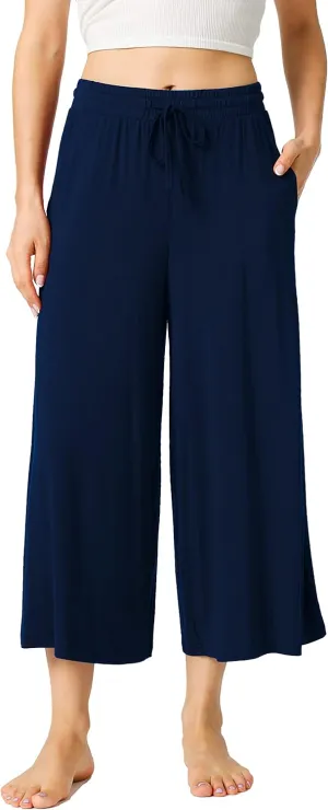 LazyCozy Women's Bamboo-Derived Viscose Capri Pajama Pants, Casual Wide Leg Lounge Pants Pajama Bottoms