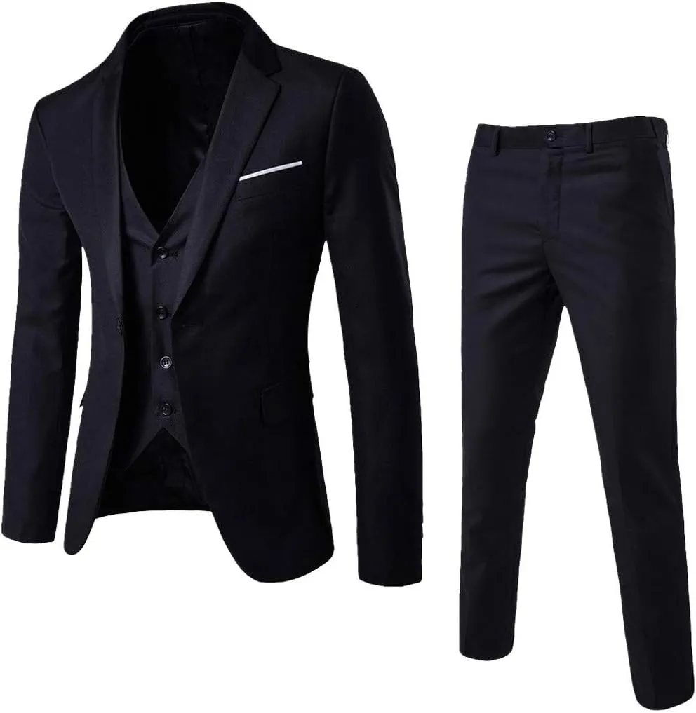 LCMTWX Black Suits For Men Business Wedding Party Jacket Vest & Pants Coat Black Suit Jacket Mens 3 Piece Suit Suits For