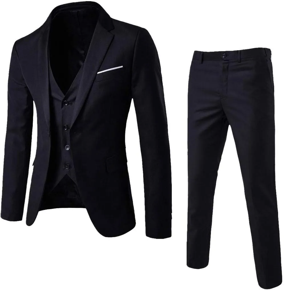 LCMTWX Black Suits For Men Business Wedding Party Jacket Vest & Pants Coat Black Suit Jacket Mens 3 Piece Suit Suits For