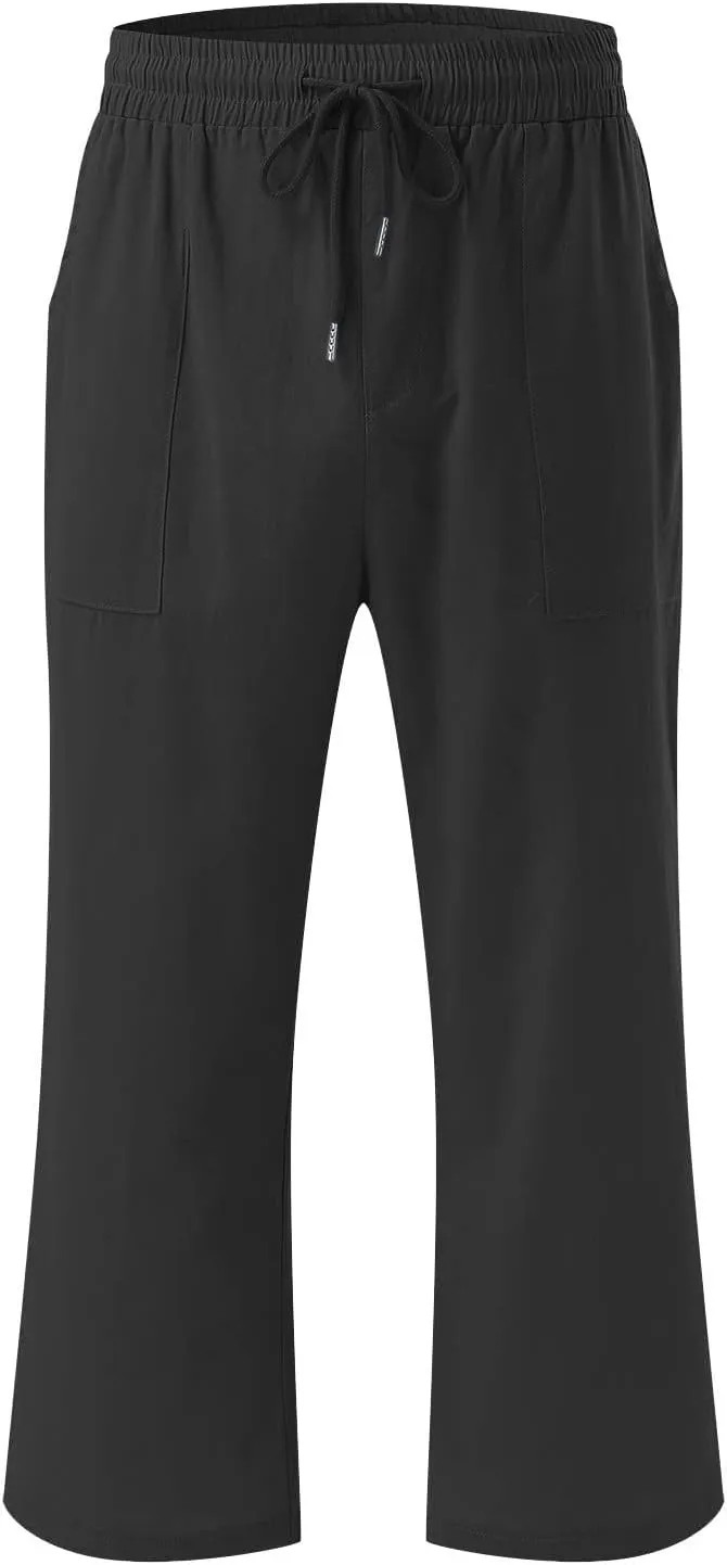 Linen Capris Pants for Women Casual Summer Cotton Linen Pants Drawstring Straight Leg Beach Cropped Pants 2025