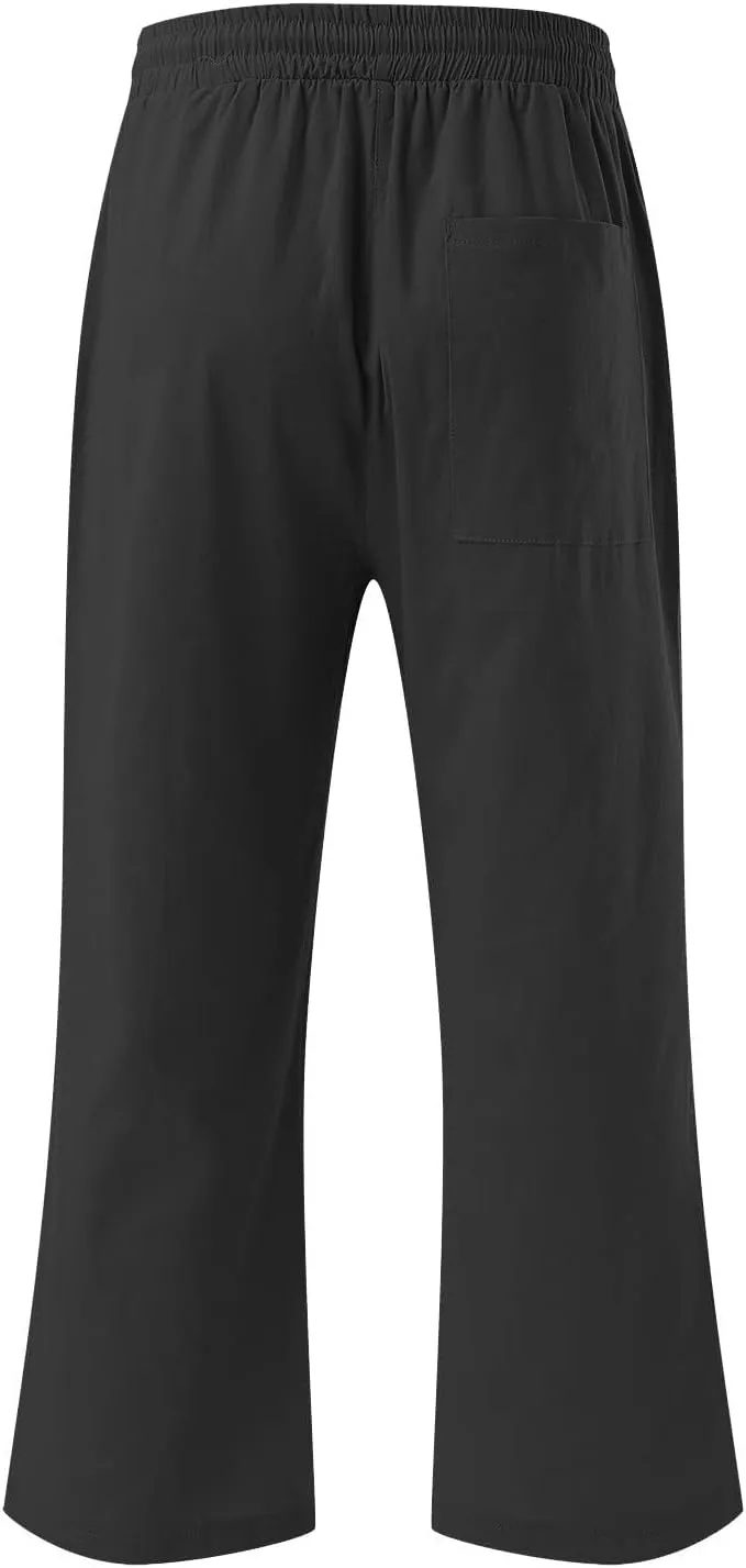 Linen Capris Pants for Women Casual Summer Cotton Linen Pants Drawstring Straight Leg Beach Cropped Pants 2025