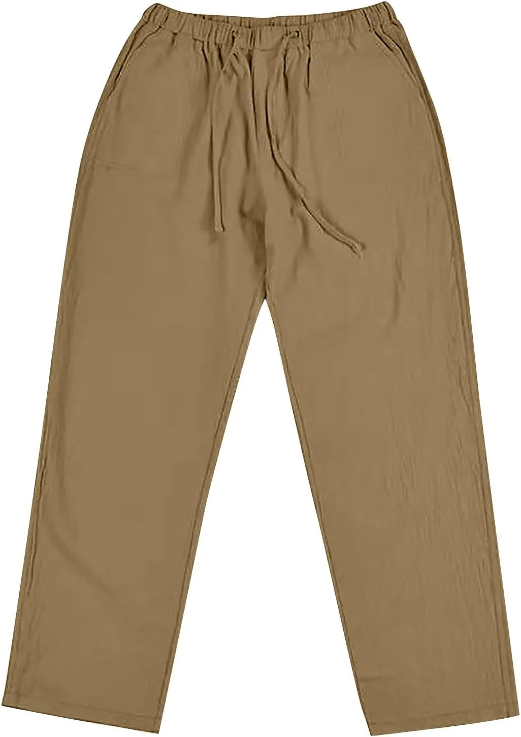 Linen Cargo Pants for Mens Solid Drawstring Workout Athletic Trousers with Pockets Hipster Cotton Casual Overalls Big & Tall