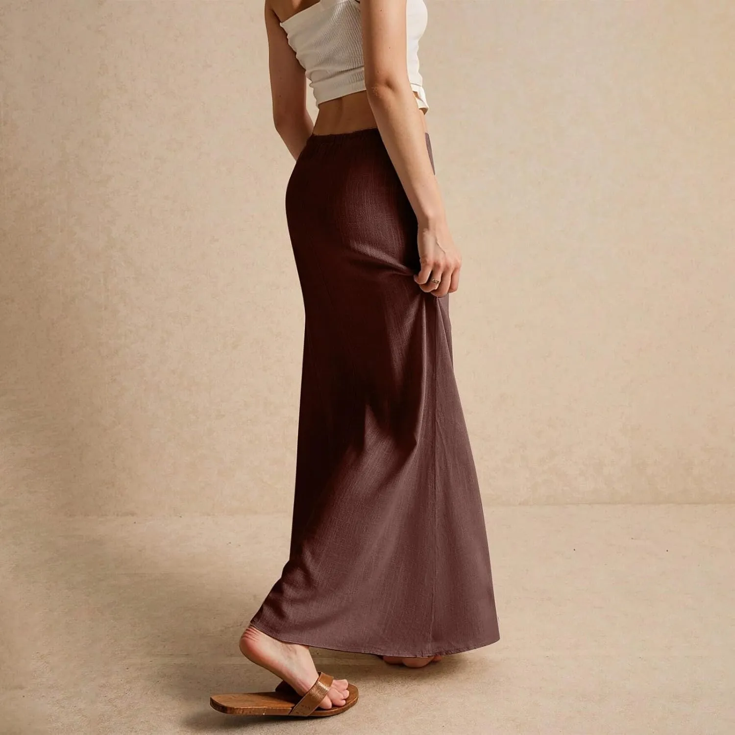 Linen Maxi Skirt for Women 2025 Summer Boho Flowy Long Skirts Drawstring Waist Y2k A Line Skirt Beach Cover Up Skirts