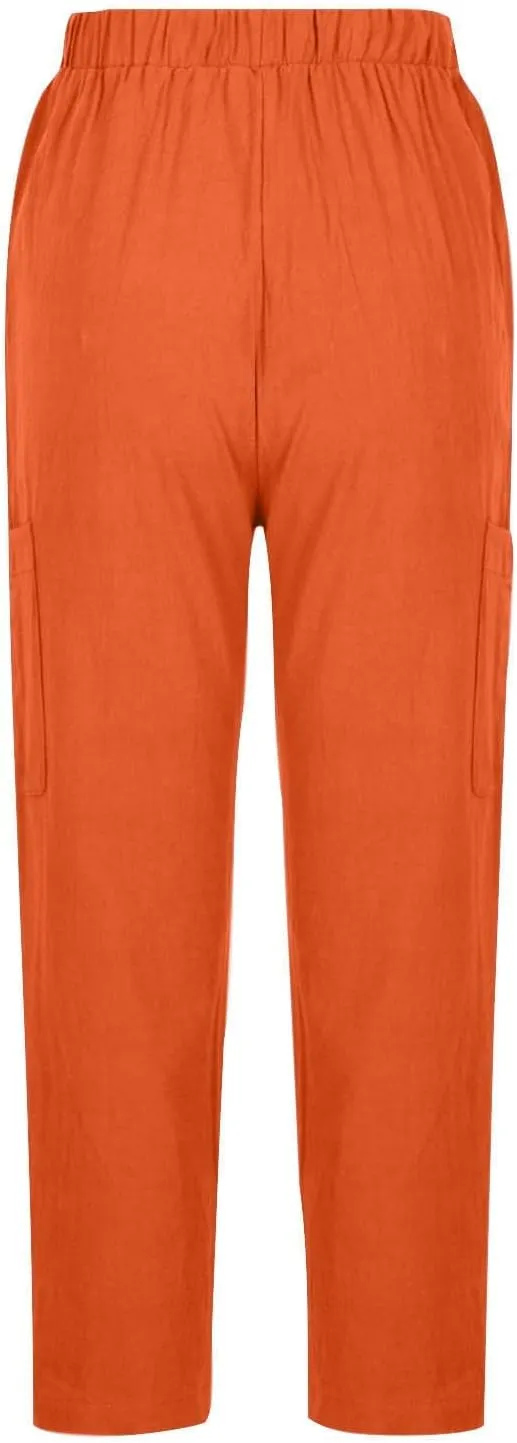 Linen Pants Suit Women Summer Womens Linen Capris Womans Work Trousers Skinny Ankle Length