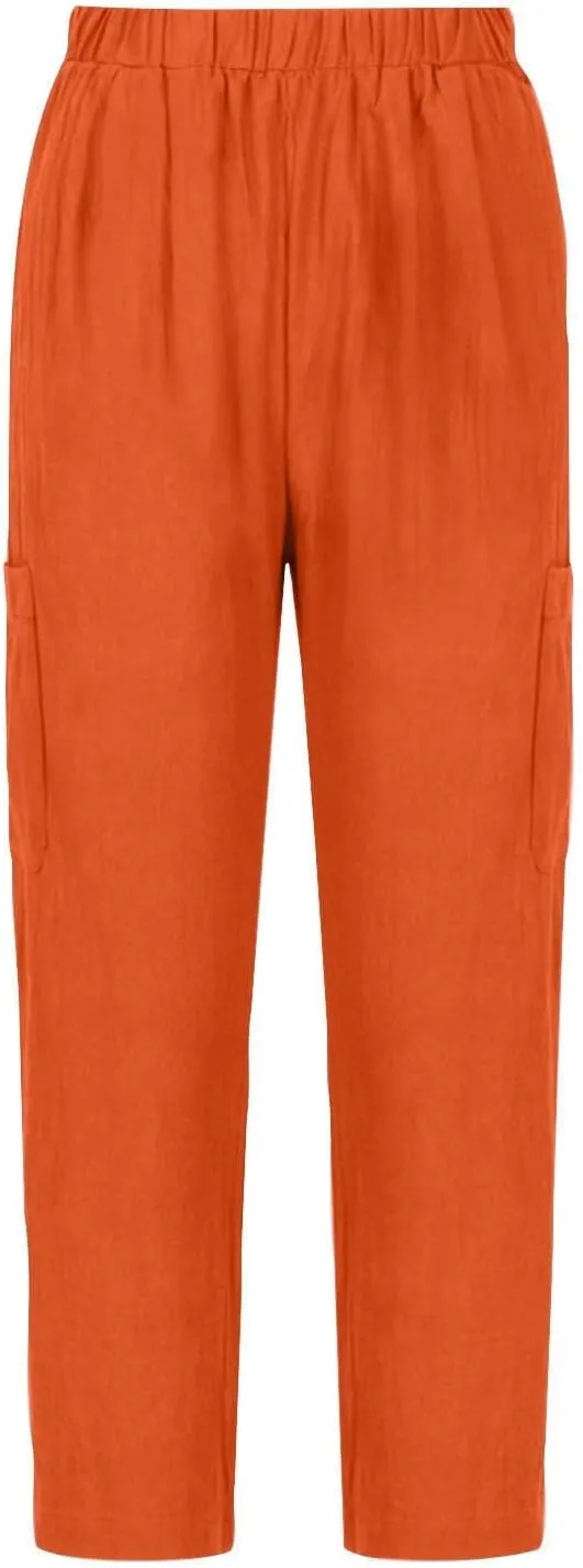 Linen Pants Suit Women Summer Womens Linen Capris Womans Work Trousers Skinny Ankle Length
