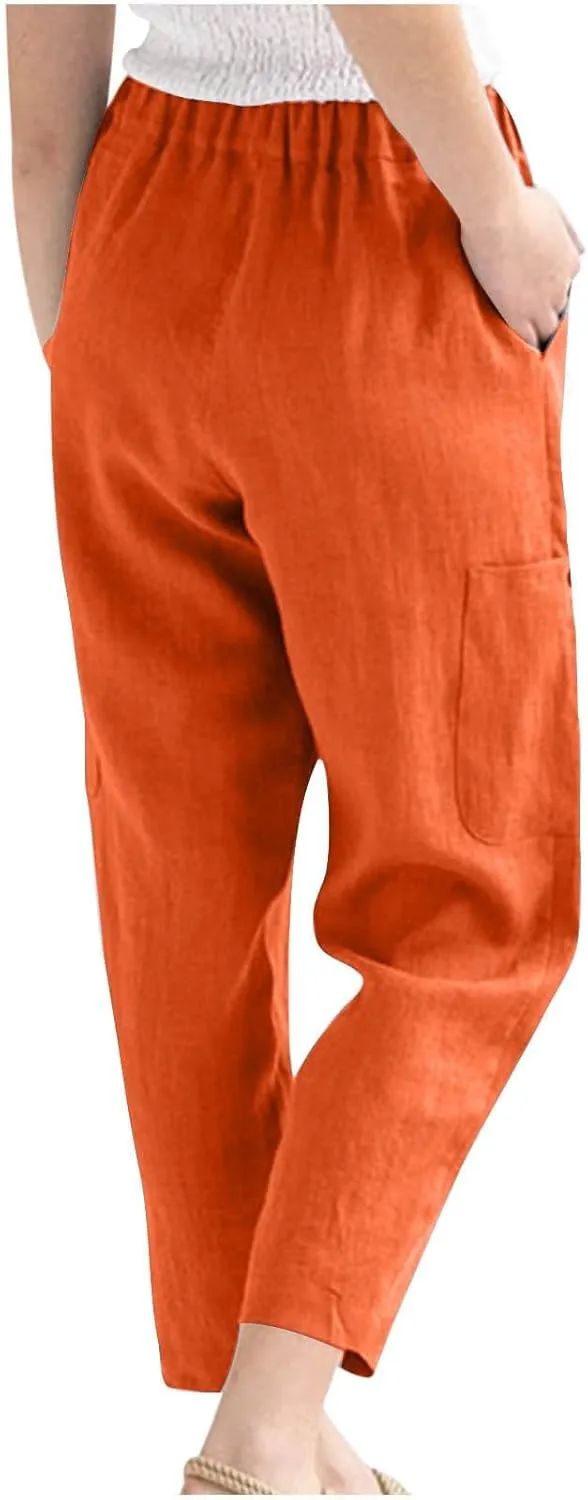 Linen Pants Suit Women Summer Womens Linen Capris Womans Work Trousers Skinny Ankle Length