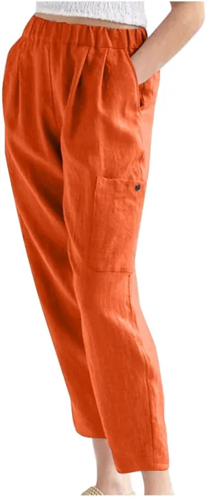 Linen Pants Suit Women Summer Womens Linen Capris Womans Work Trousers Skinny Ankle Length