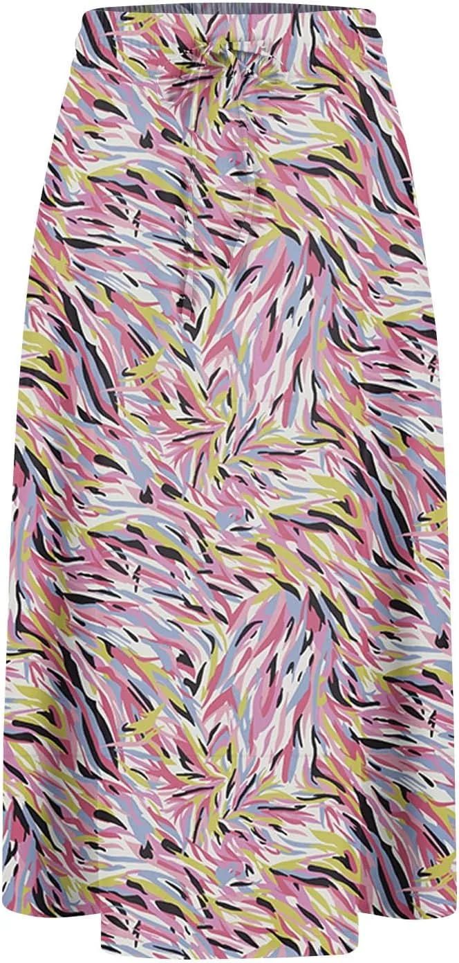 Long Skirts for Women Trendy Floral Skirt Casual Drawstring Elastic High Waisted Skirts A Line Boho Flowy Skirt