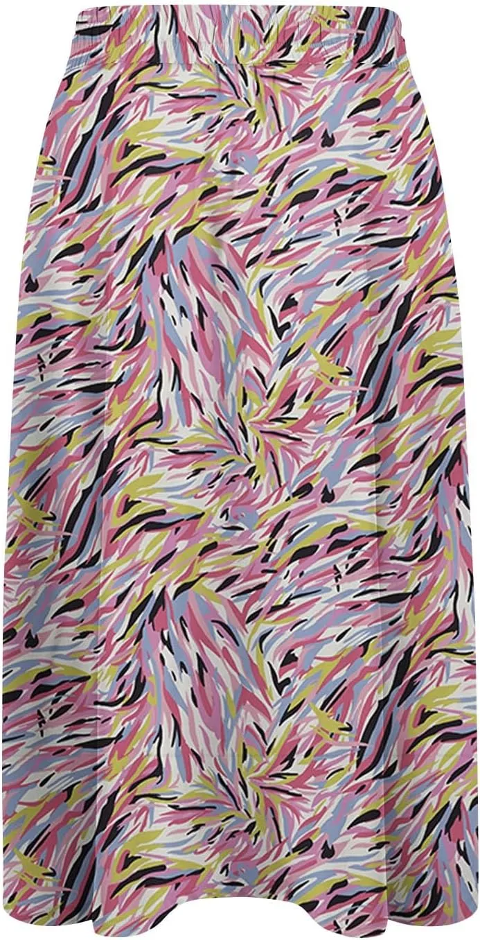 Long Skirts for Women Trendy Floral Skirt Casual Drawstring Elastic High Waisted Skirts A Line Boho Flowy Skirt