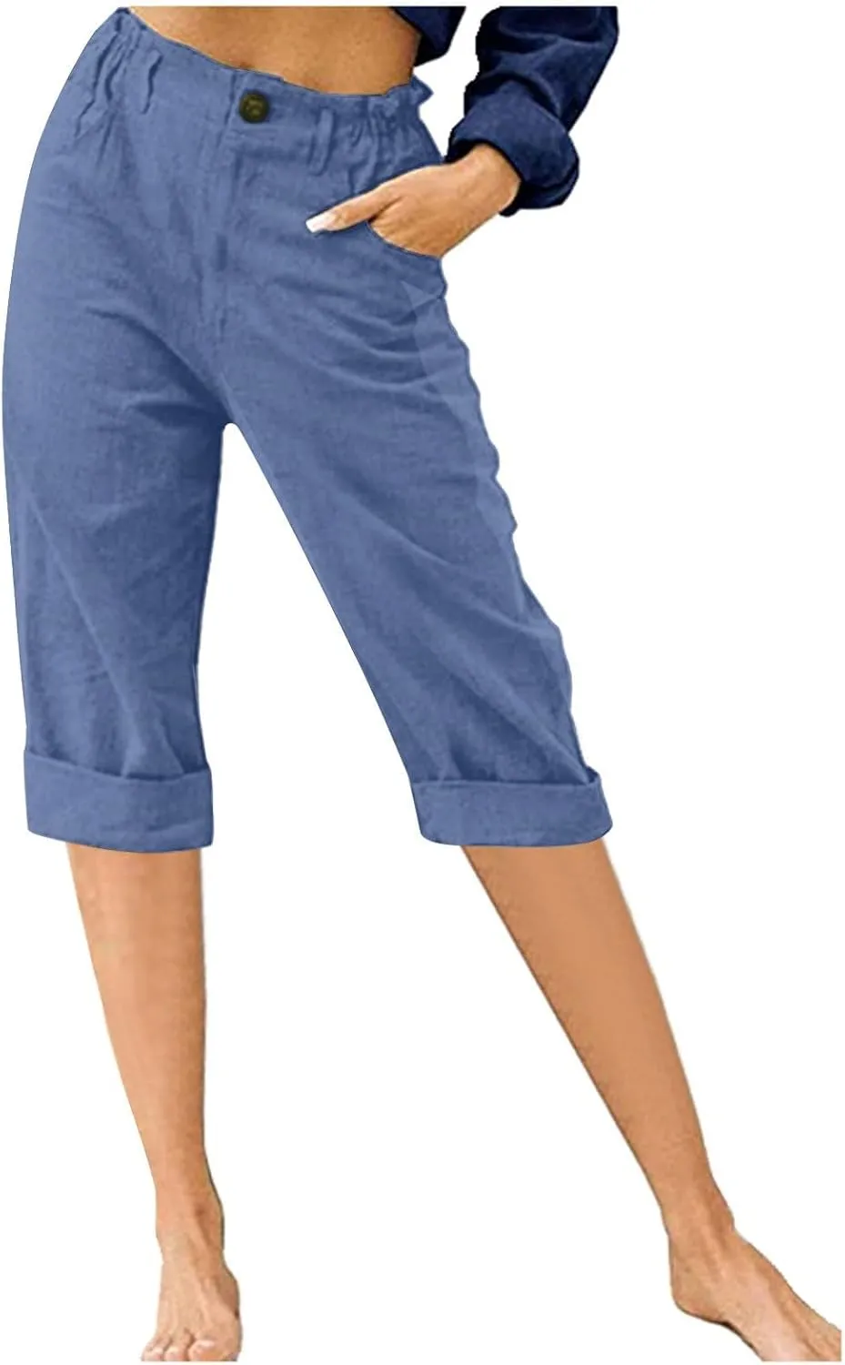 LRMQS Womens Capri Pants Summer Trendy Casual Elastic Waist Cropped Trouser Fashion Resort Wear Beach Vacation Capris Clothes