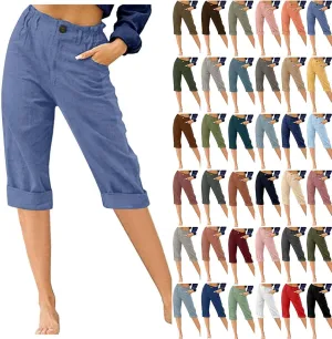 LRMQS Womens Capri Pants Summer Trendy Casual Elastic Waist Cropped Trouser Fashion Resort Wear Beach Vacation Capris Clothes