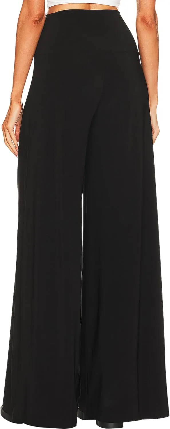 LuFeng Wide Leg Pants Woman High Waist Casual Elastic Flowy Pants Dressy Trousers