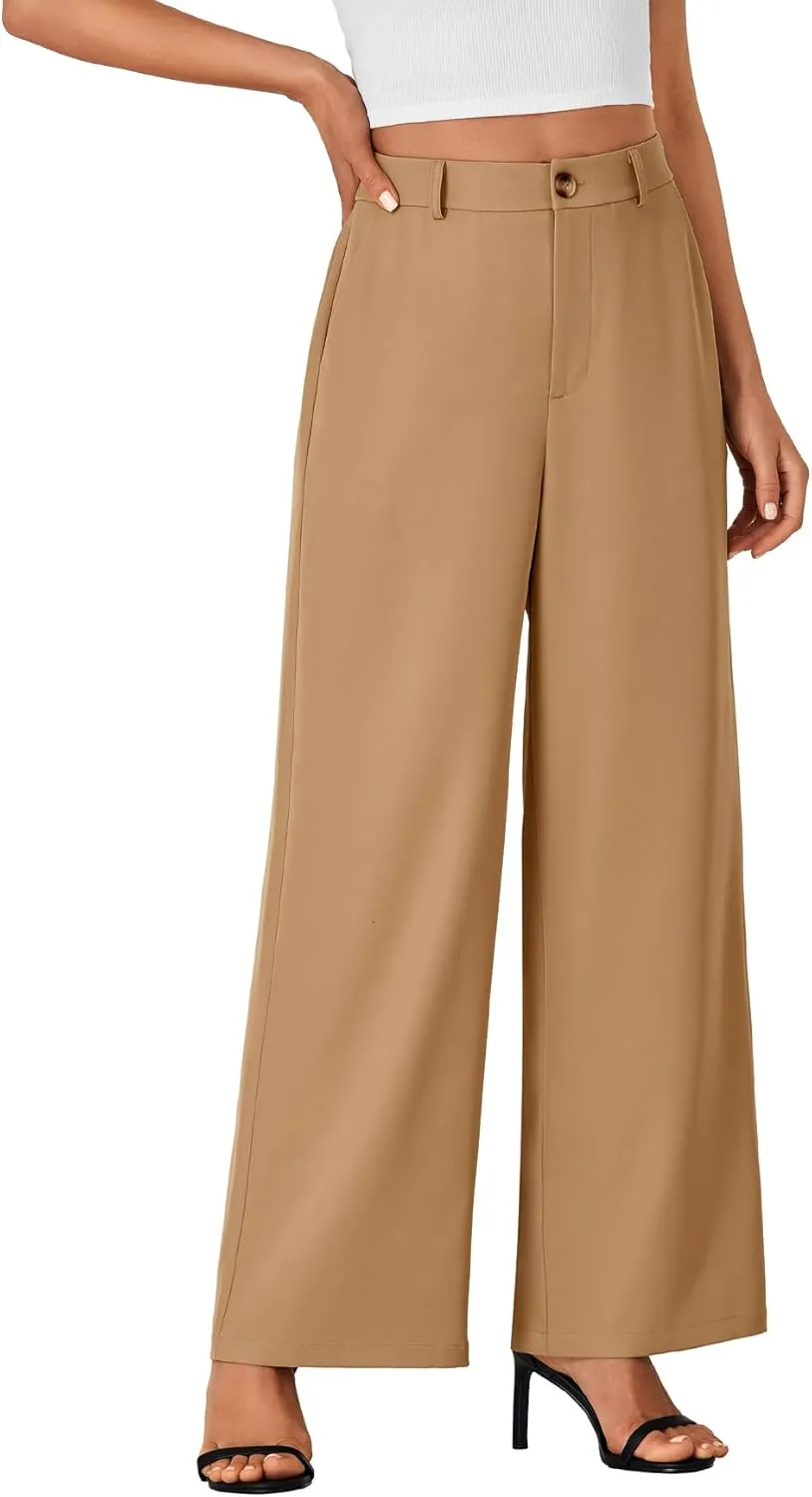 LYANER Women's High Waist Wide Leg Dressy Work Trousers Business Palazzo Pants with Pockets