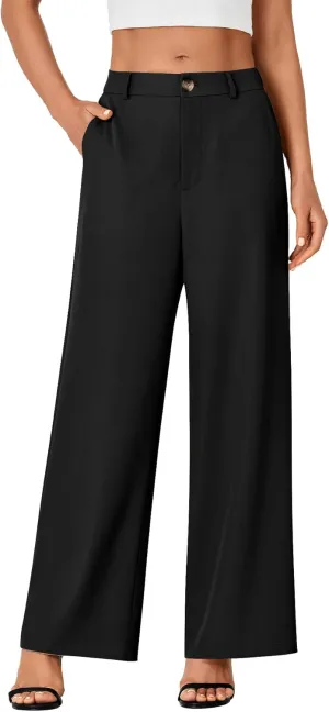 LYANER Women's High Waist Wide Leg Dressy Work Trousers Business Palazzo Pants with Pockets