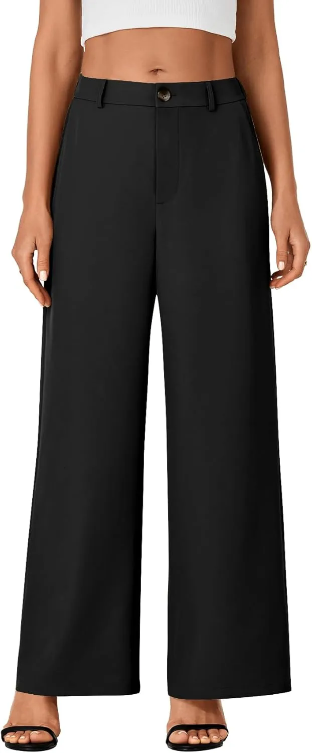 LYANER Women's High Waist Wide Leg Dressy Work Trousers Business Palazzo Pants with Pockets