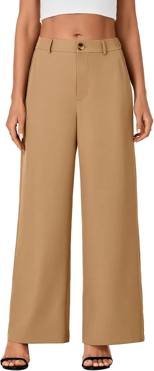 LYANER Women's High Waist Wide Leg Dressy Work Trousers Business Palazzo Pants with Pockets