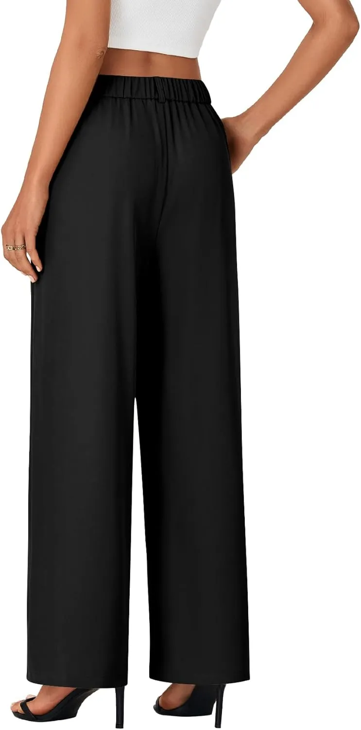 LYANER Women's High Waist Wide Leg Dressy Work Trousers Business Palazzo Pants with Pockets