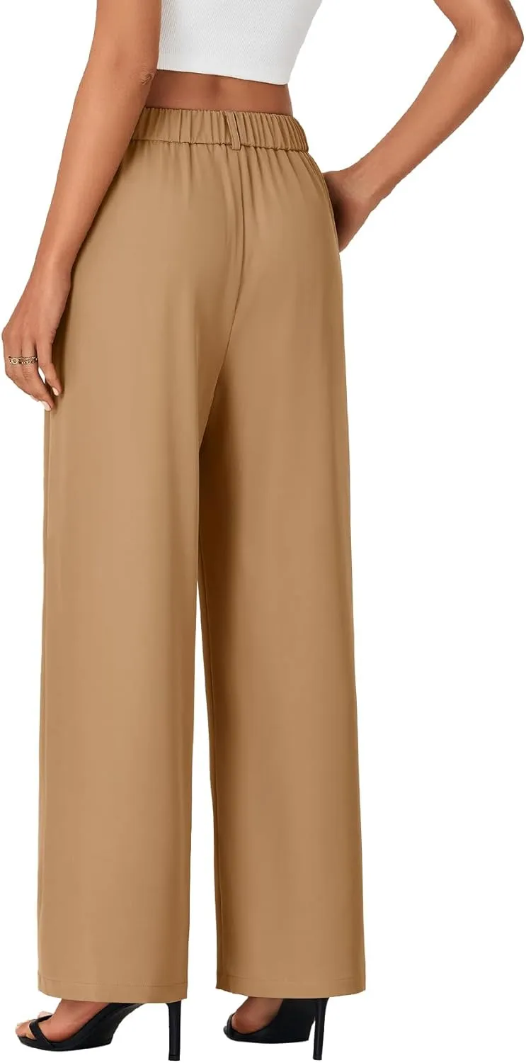 LYANER Women's High Waist Wide Leg Dressy Work Trousers Business Palazzo Pants with Pockets