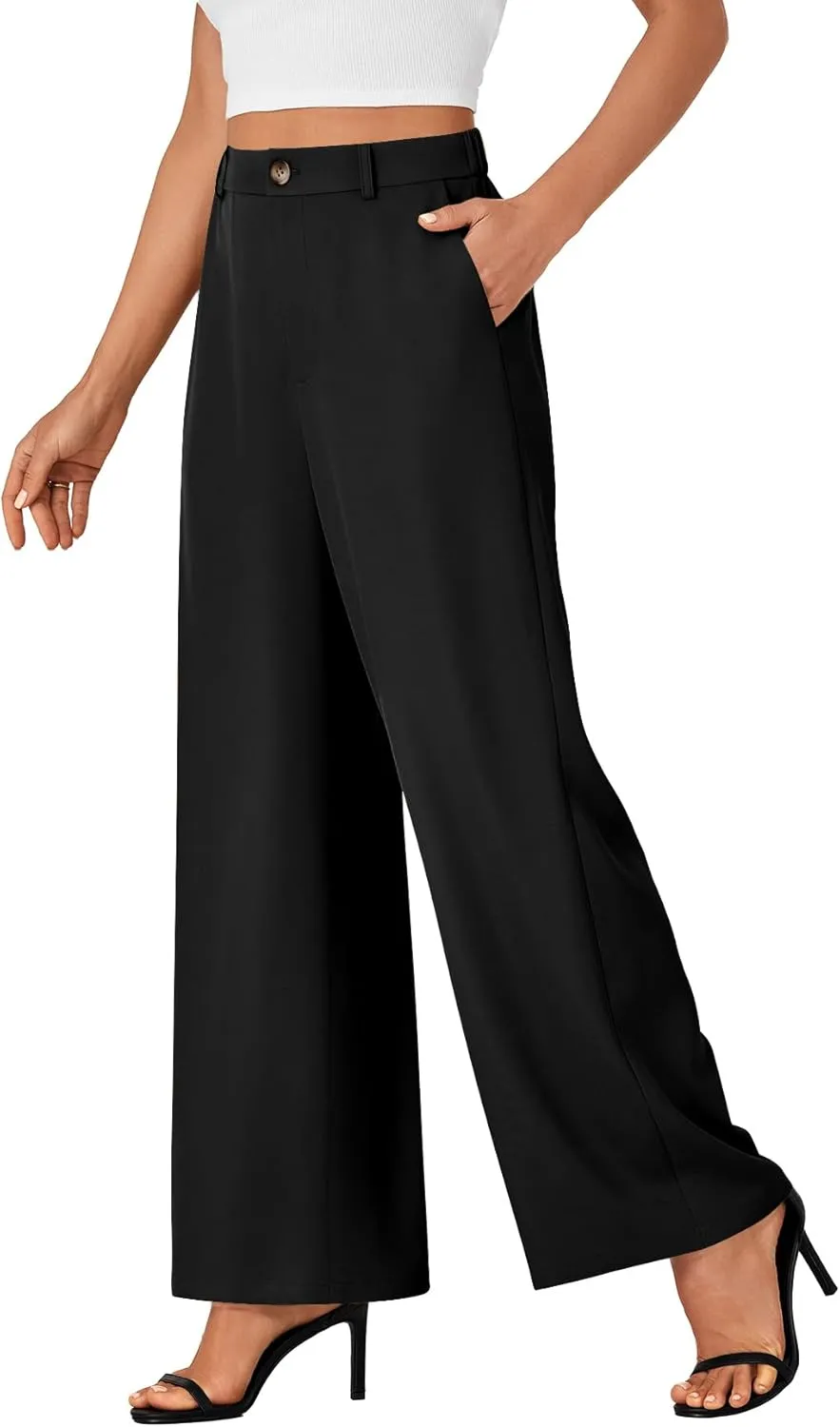 LYANER Women's High Waist Wide Leg Dressy Work Trousers Business Palazzo Pants with Pockets