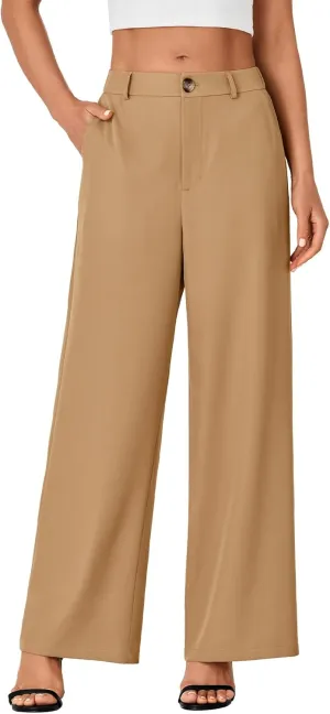 LYANER Women's High Waist Wide Leg Dressy Work Trousers Business Palazzo Pants with Pockets