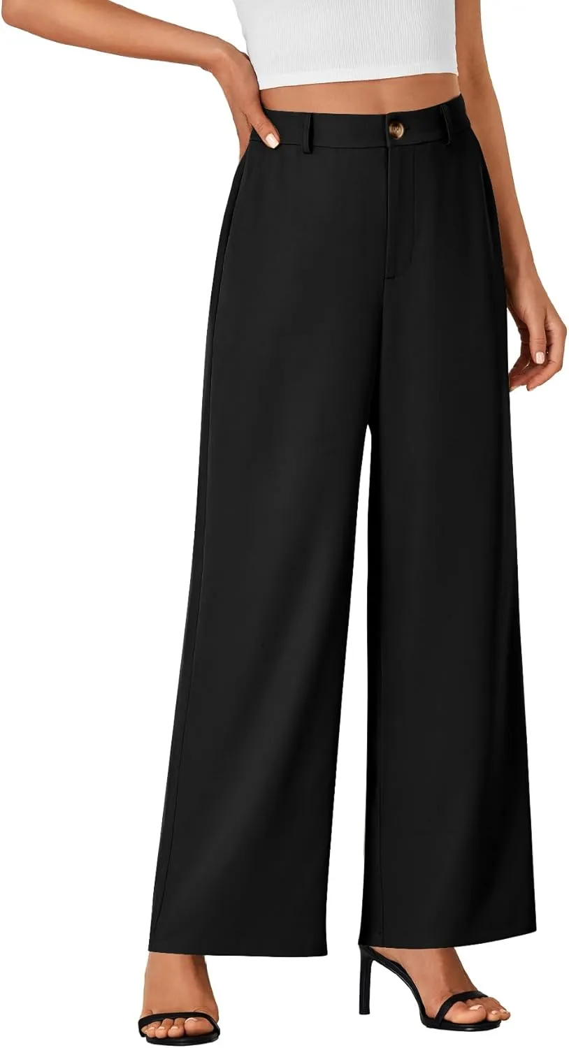 LYANER Women's High Waist Wide Leg Dressy Work Trousers Business Palazzo Pants with Pockets