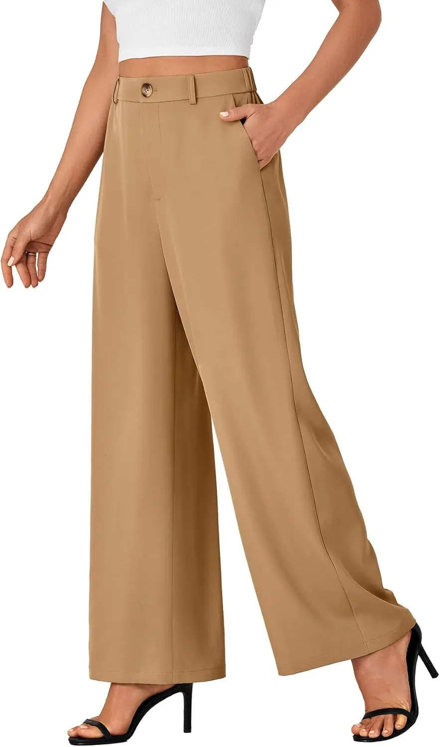 LYANER Women's High Waist Wide Leg Dressy Work Trousers Business Palazzo Pants with Pockets