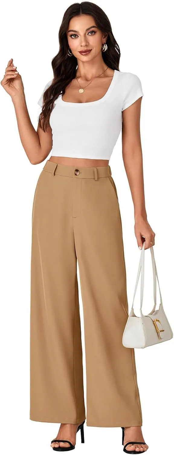 LYANER Women's High Waist Wide Leg Dressy Work Trousers Business Palazzo Pants with Pockets