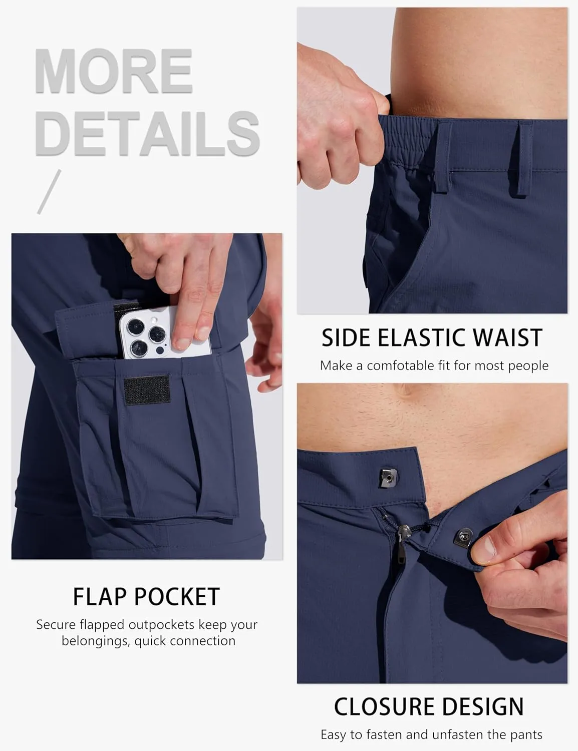 MAGCOMSEN Mens Hiking Convertible Pants 5 Pockets Zip Off Lightweight Water Resistant Quick Dry Side Elastic Travel Pant