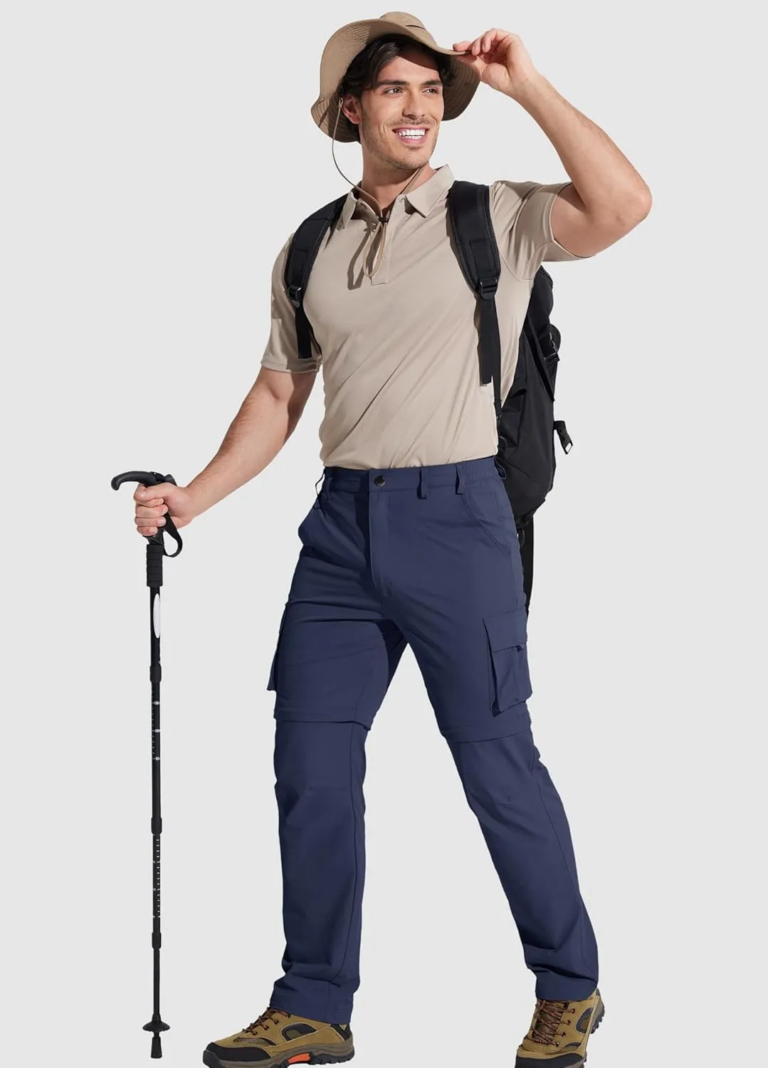 MAGCOMSEN Mens Hiking Convertible Pants 5 Pockets Zip Off Lightweight Water Resistant Quick Dry Side Elastic Travel Pant