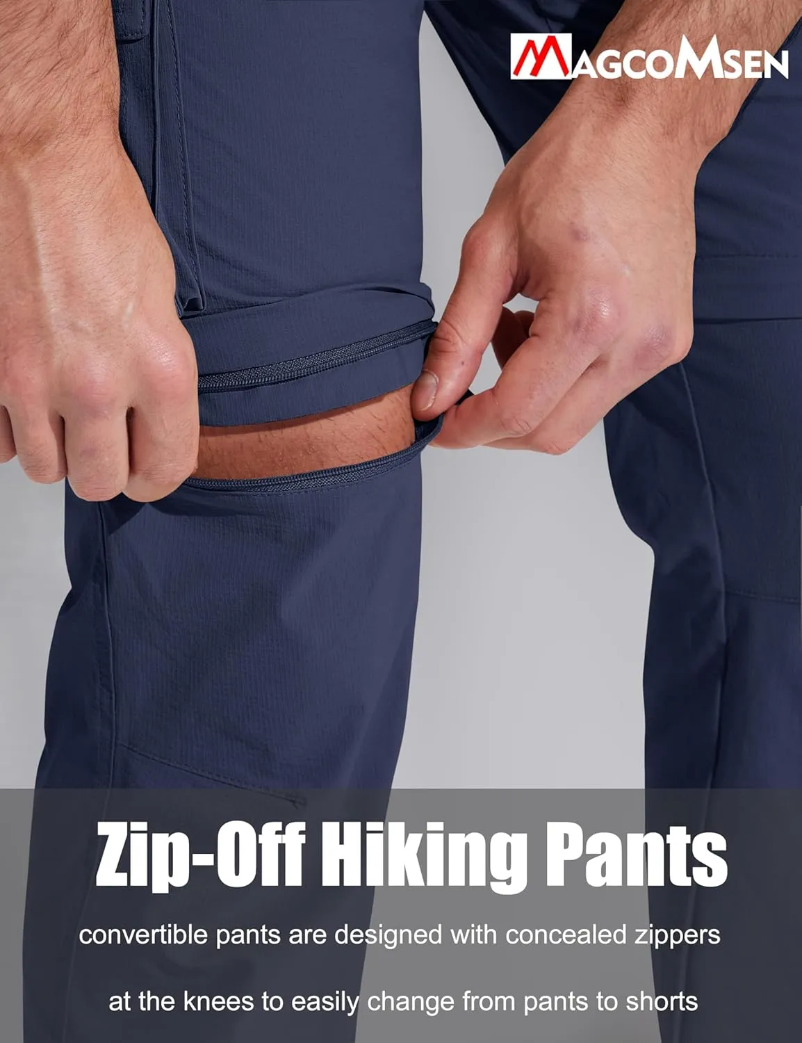 MAGCOMSEN Mens Hiking Convertible Pants 5 Pockets Zip Off Lightweight Water Resistant Quick Dry Side Elastic Travel Pant