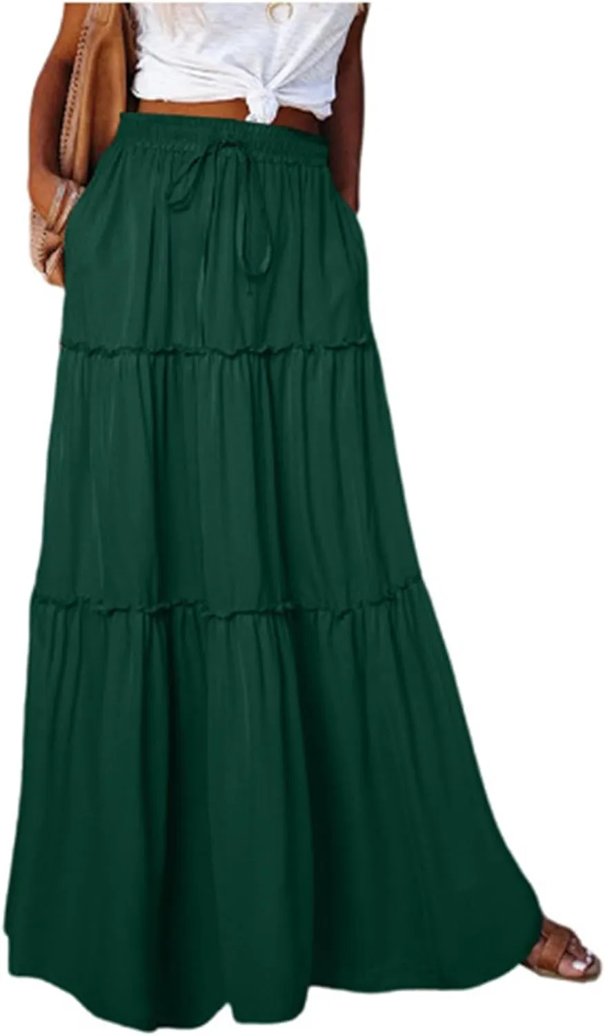 Maxi Skirts for Women,High Waisted Trendy Womens Boho Maxi Skirt with Pockets Pleated Flowy Long Skirts 2025