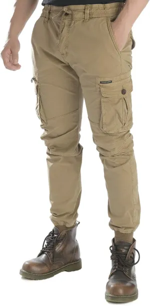 Men Tapered Cargo Pants Slim Fit Chino Joggers Work Trousers with Pockets Tan 32