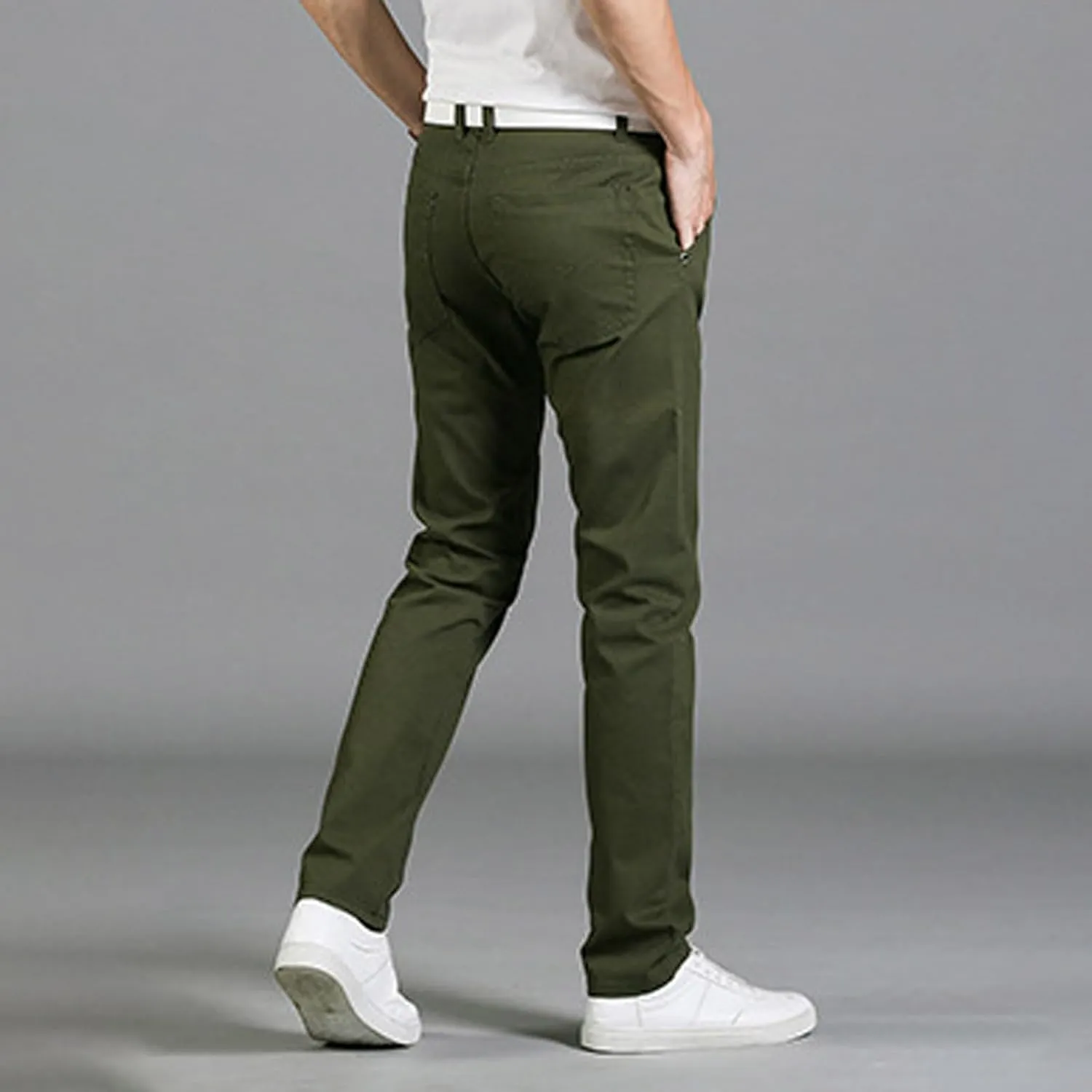 Men's Basic Skinny Pants Slim Fit Stretch Straight Leg Fashion Pants Classic Solid Color Cotton Trousers