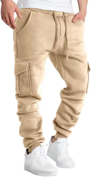 Mens Casual Cotton Sweatpants Solid Color Joggers Lounge Athletic Gym Pants Hiking Hunting Work Trousers