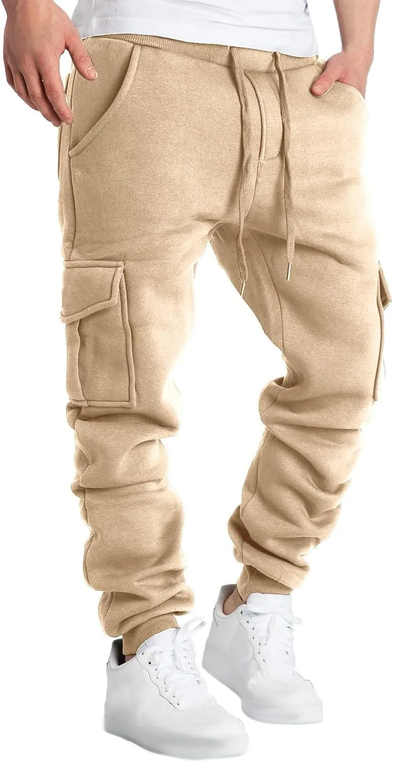 Mens Casual Cotton Sweatpants Solid Color Joggers Lounge Athletic Gym Pants Hiking Hunting Work Trousers