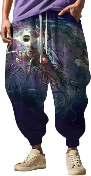 Mens Casual Joggers Pants Men's Autumn Fun Print Fashion Street Feel Baggy Hippie Elastic Waist Drop Crotch Trousers