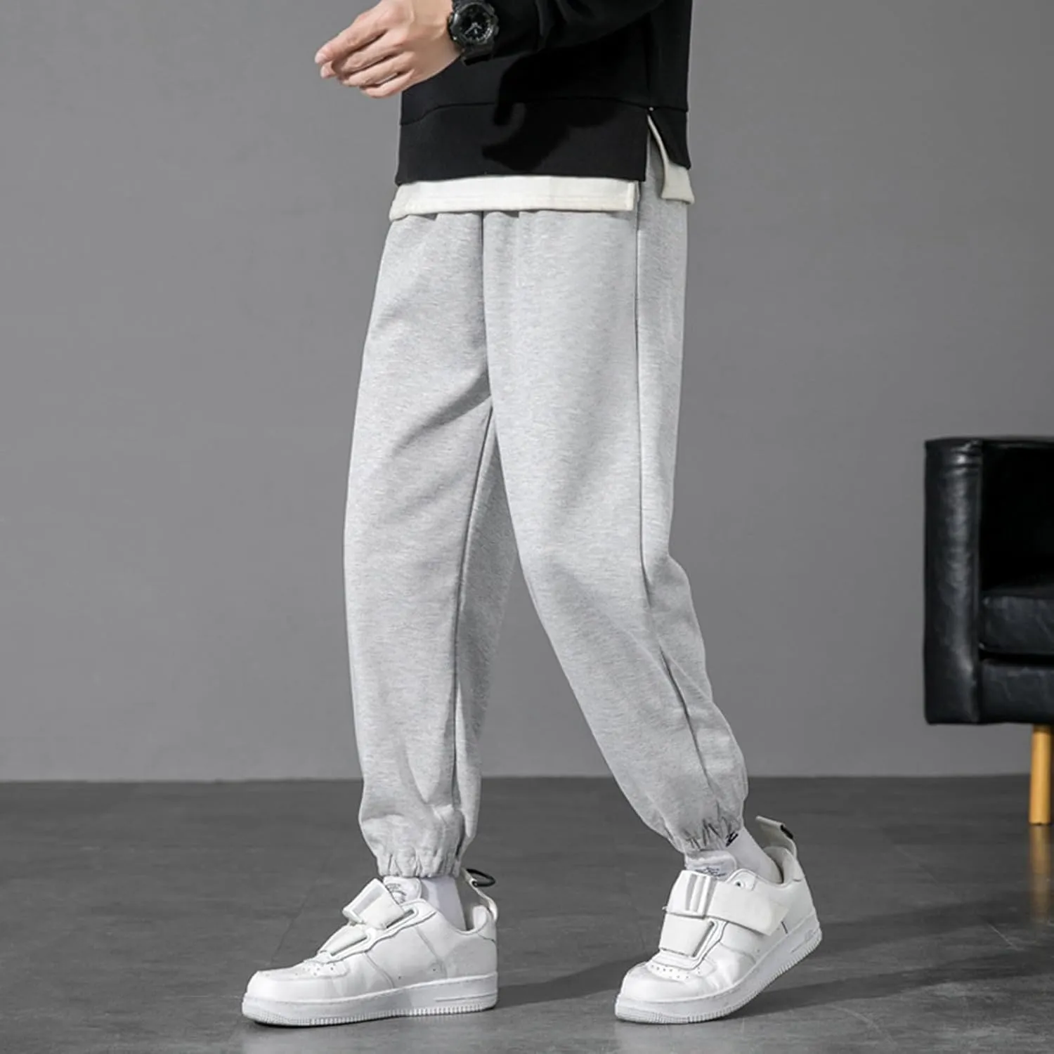 Mens Casual Work Trousers Cotton Loose Straight Sweatpants Fashion Tapered Track Pants Stretch Athletic Joggers
