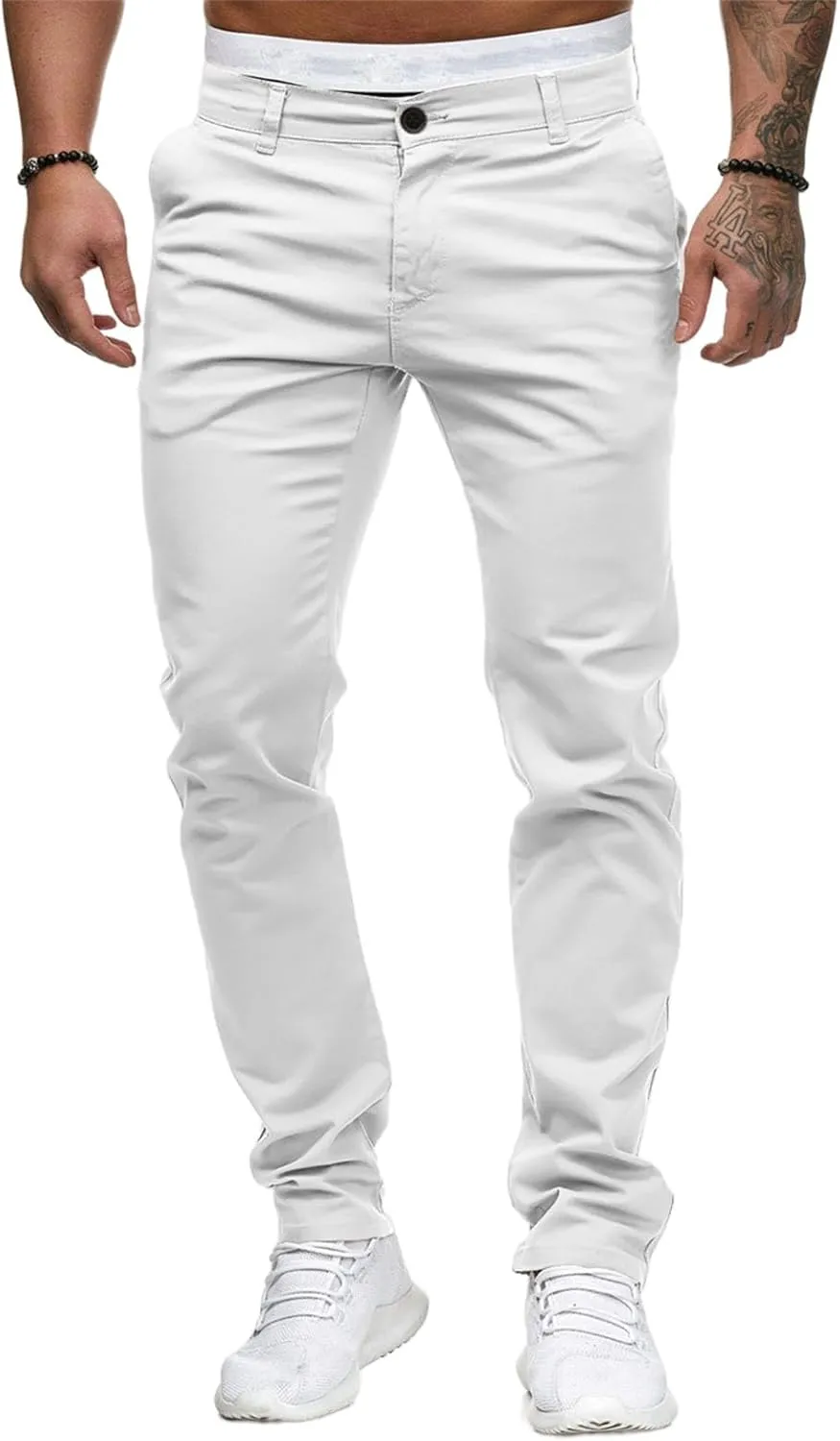 Mens Chinos Dress Pants Slim Fit Casual Drawstring Sweatpants Lightweight Skinny Outdoor Cotton Fashion Trousers