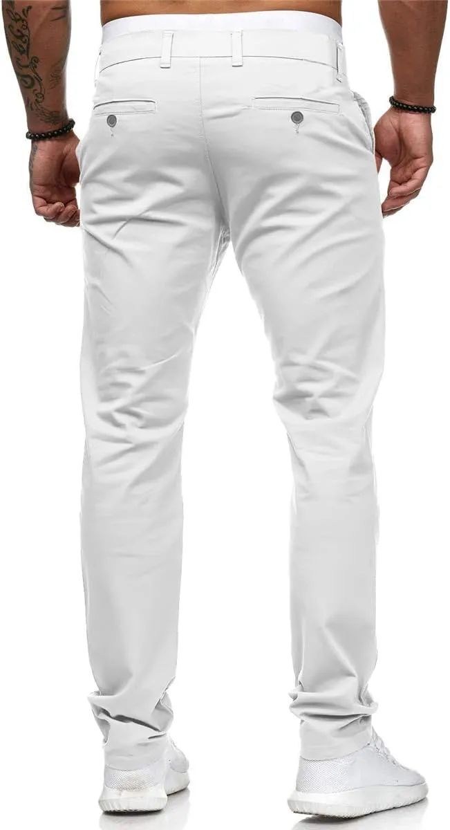 Mens Chinos Dress Pants Slim Fit Casual Drawstring Sweatpants Lightweight Skinny Outdoor Cotton Fashion Trousers