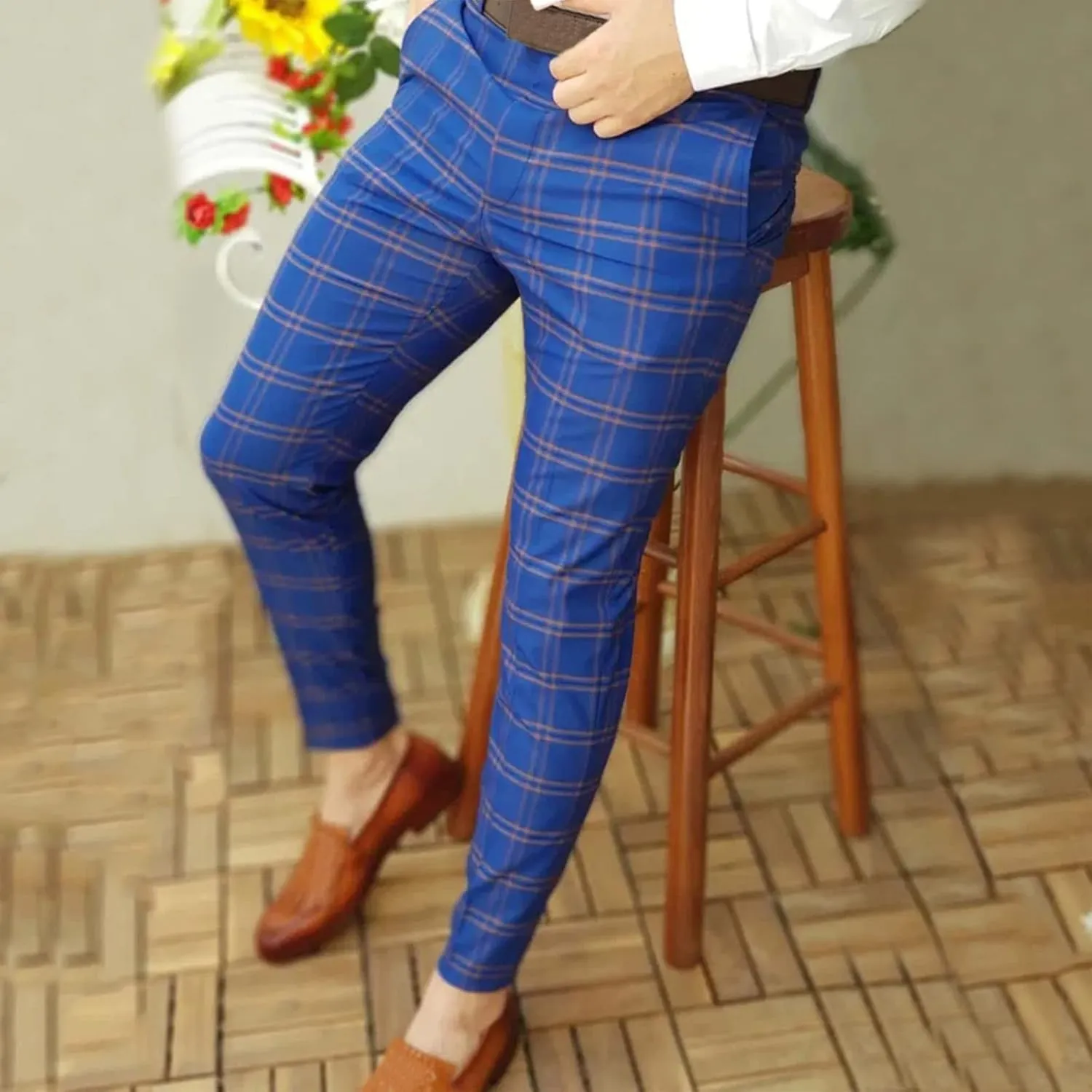 Mens Dress Pants Plaid Skinny Slim Fit Dress Pants Casual Work Business Fashion Golf Pencil Pants Stretch Tapered Suit Pants