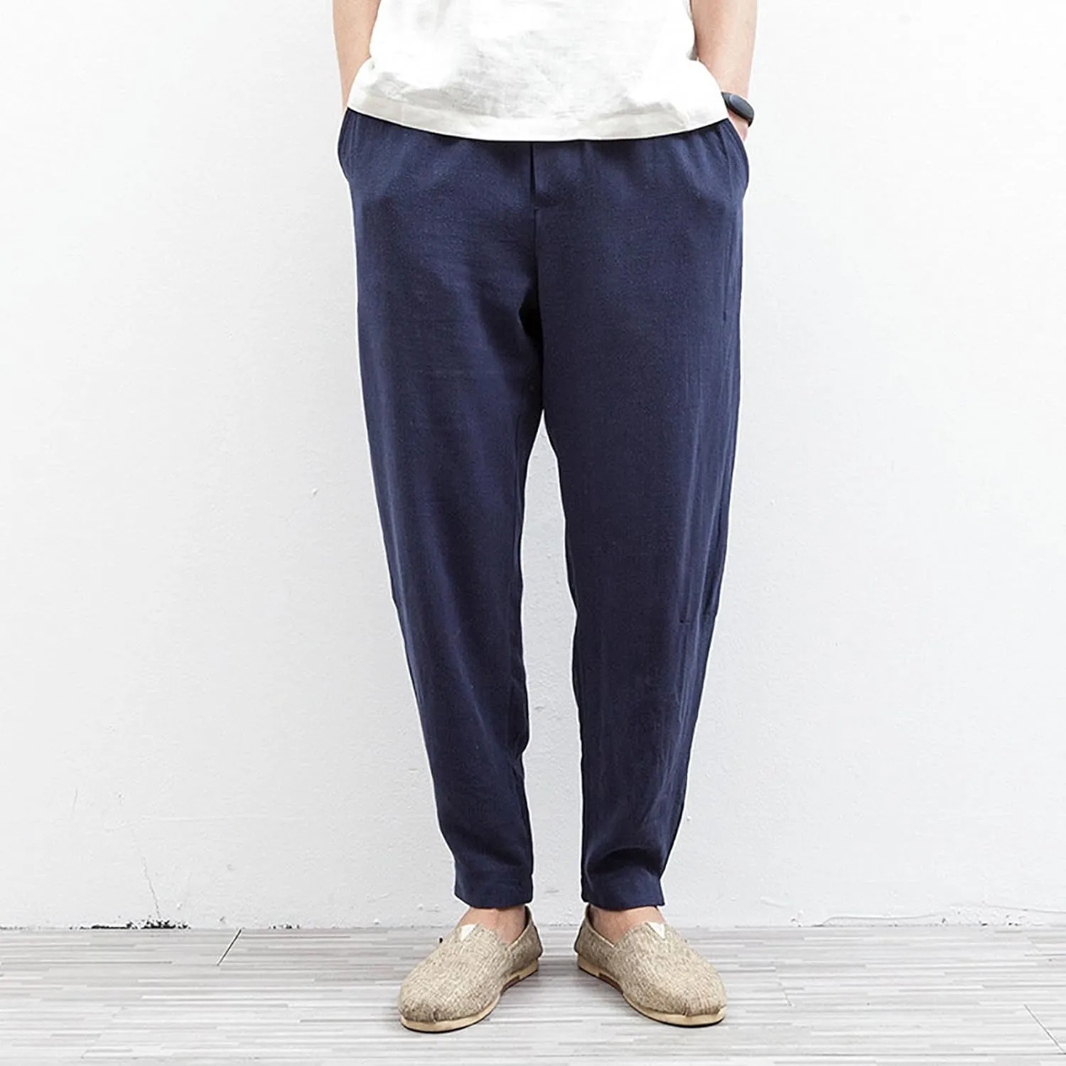 Men's Harem Pants Men Summer Baggy Trouser Hippie Linen for Casual Wear Bohemian Cotton Ninja Hip Hop with Pockets