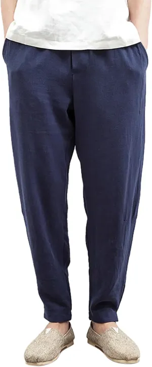 Men's Harem Pants Men Summer Baggy Trouser Hippie Linen for Casual Wear Bohemian Cotton Ninja Hip Hop with Pockets
