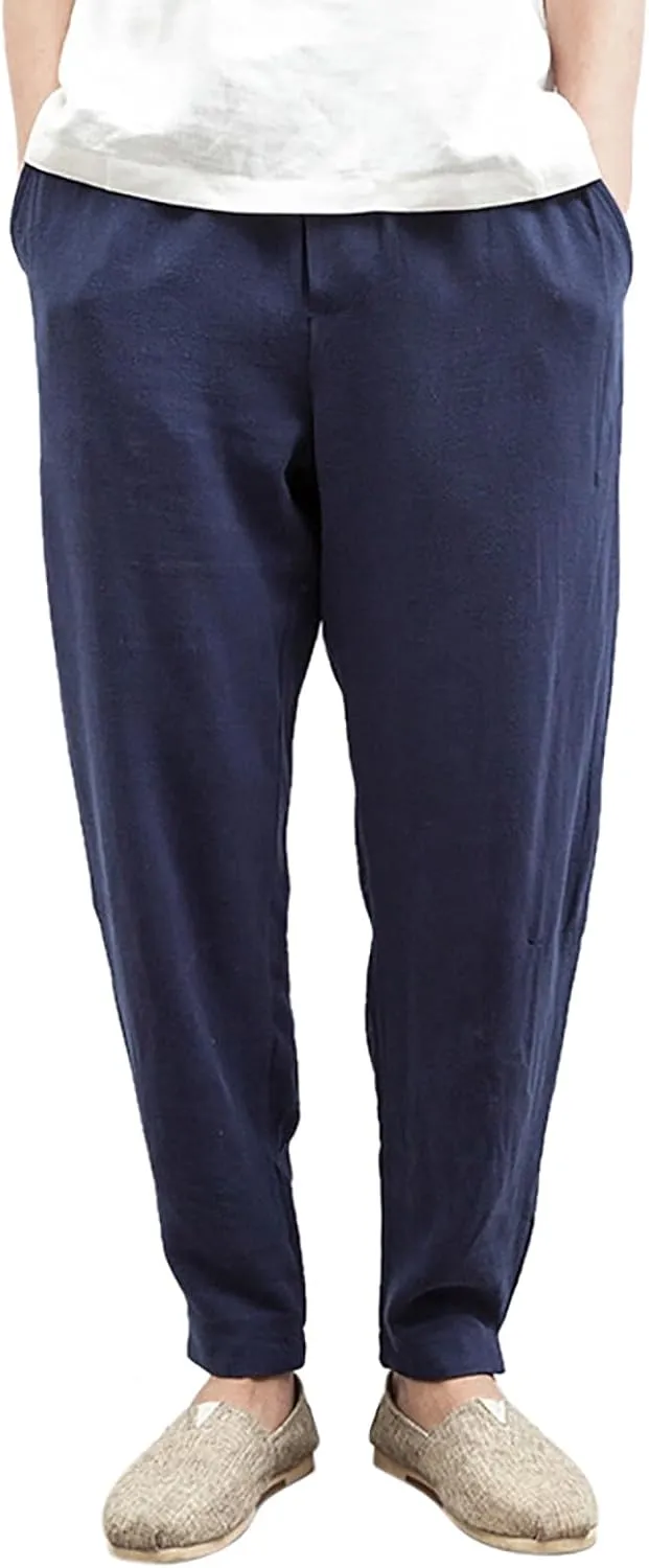 Men's Harem Pants Men Summer Baggy Trouser Hippie Linen for Casual Wear Bohemian Cotton Ninja Hip Hop with Pockets