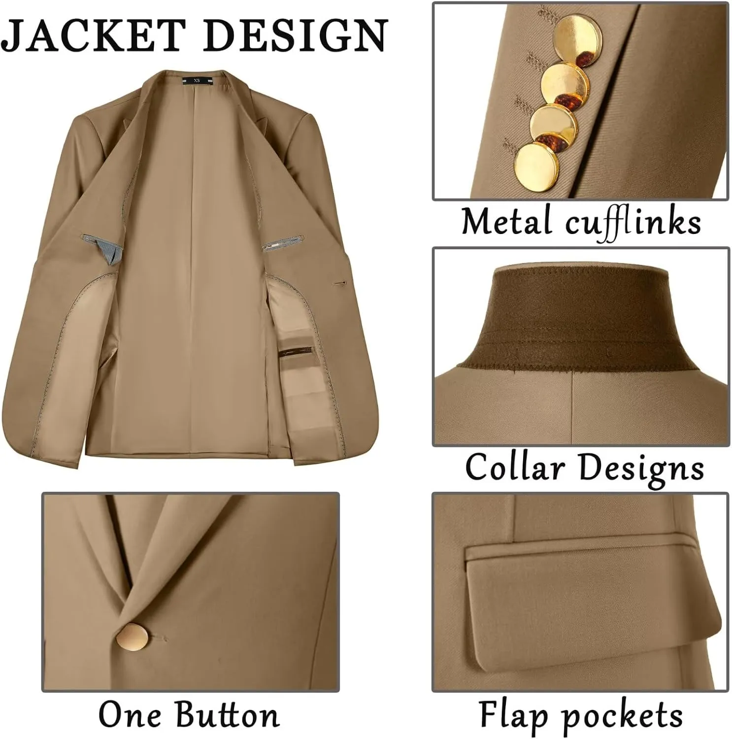Men's Suits 3 Piece Slim Fit Tuxedo Suit One Button Double Breasted Men Wedding Prom Homecoming Suits Blazer Vest Pants