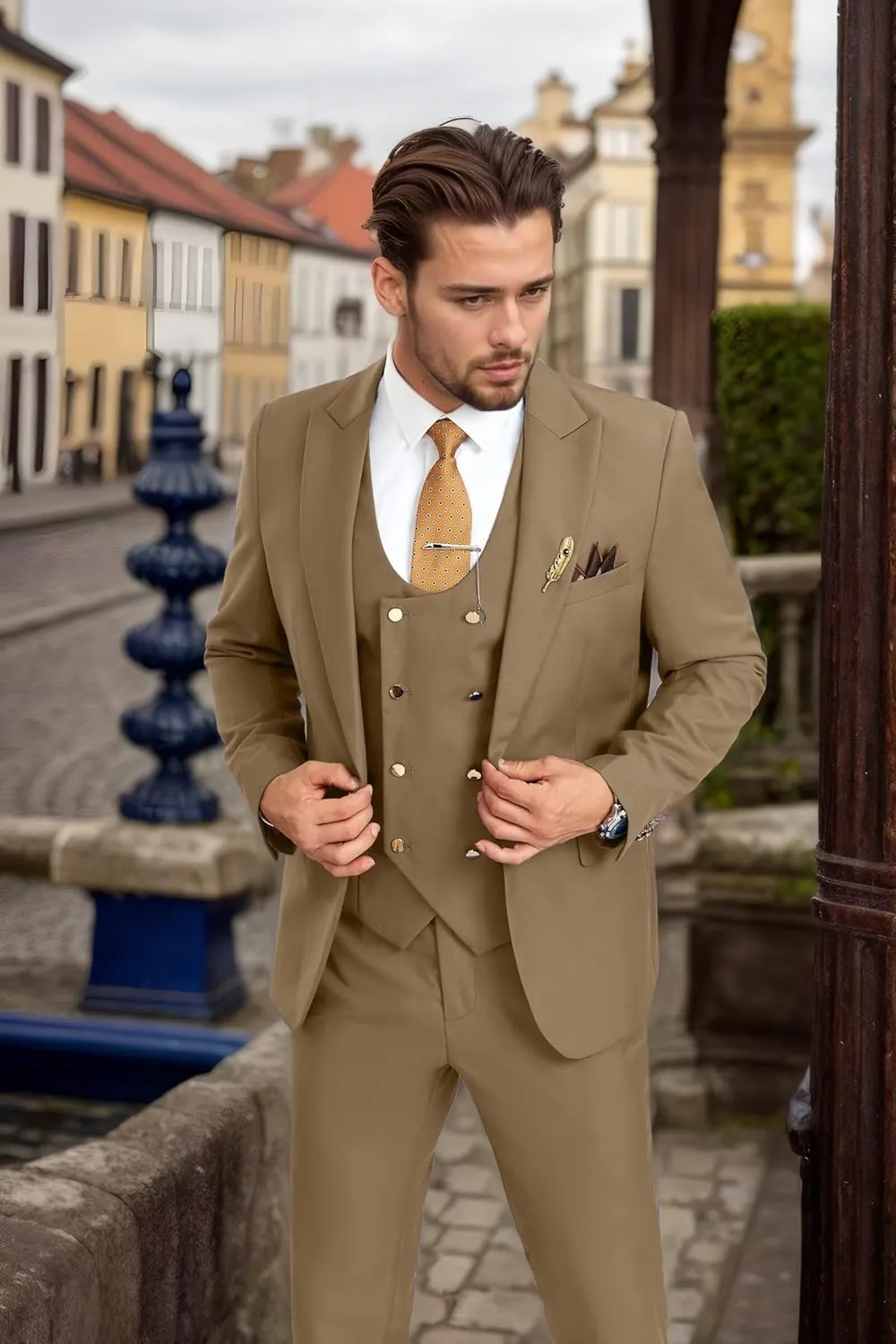 Men's Suits 3 Piece Slim Fit Tuxedo Suit One Button Double Breasted Men Wedding Prom Homecoming Suits Blazer Vest Pants