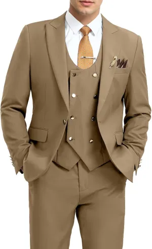 Men's Suits 3 Piece Slim Fit Tuxedo Suit One Button Double Breasted Men Wedding Prom Homecoming Suits Blazer Vest Pants